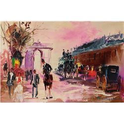 Shalva Phachoshvili- Original Oil on Canvas "Train Station"