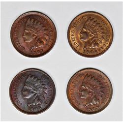 (4) INDIAN HEAD CENTS