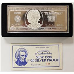 .999 FINE SILVER 1998 $20