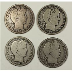 BARBER HALF DOLLARS: 1907 VG, 1907-S VG,