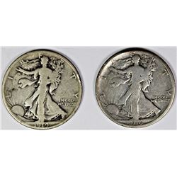 TWO WALKING LIBERTY HALF DOLLARS: