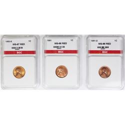 THREE LINCOLN CENTS: SUPERB RED BU: