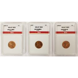 THREE LINCOLN CENTS: SUPERB RED BU: