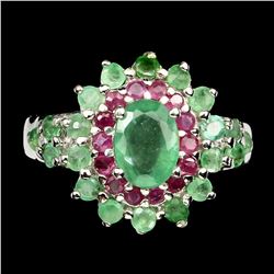 Natural Top Rich Green Emerald & Ruby Ring