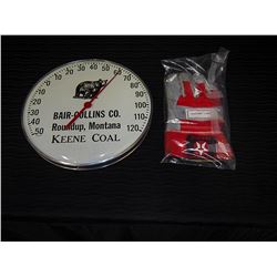 Bair-Collins Keene Coal Thermometer & New Texaco Work Gloves