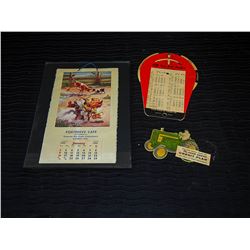 1955 Framed Calendar, Gates Fan Belt Finder & John Deere Credit Advertising Card