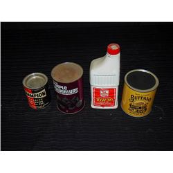 Champion, Purple Power Lube, & Fantasy Buffalo Tins, White Rose Plastic Oil