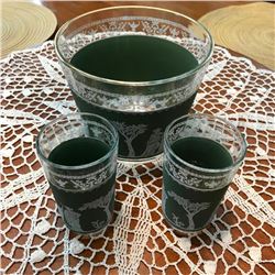 Wedgwood Jeanette Hellenic Grecian Classic Green Ice Bucket & Glasses