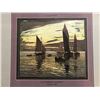 Image 1 : Lovely Early 20thc French Chromolith Print, Sailing Vessels & Sunset