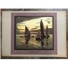 Image 2 : Lovely Early 20thc French Chromolith Print, Sailing Vessels & Sunset