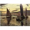 Image 3 : Lovely Early 20thc French Chromolith Print, Sailing Vessels & Sunset