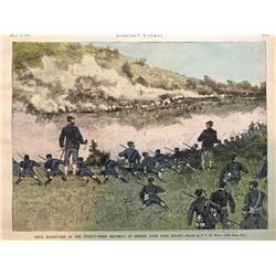19thc Handcolored Wood Military Engraving, Field Maneuvers 23rd Regiment, Long Island New York