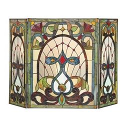Tiffany-style Victorian 3pcs Folding Fireplace Screen 44x28