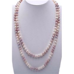 8-9mm Multi-color Lavender Pink & White Freshwater Cultured Pearl 47" Necklace