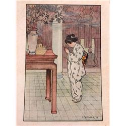Early 1900's Japanese Book Plate, Little Sister Snow