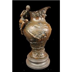 Decorative Bronze Wine Decanter Vase w/ Greek Gods & Figures 14" x 9"