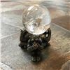 Image 1 : Quartz Crystal Gazing Sphere Ball, Speak, See, Hear No Evil Monkey Pewter Stand