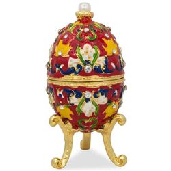 Flower Leaves on Red Enamel Royal Inspired Russian Egg 4 Inches