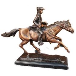 Signed PJ Mene French Soldier on Horse Bronze Marble Sculpture Statue Figure