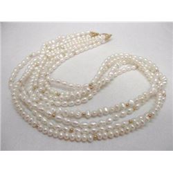 14K Yellow Gold 4 Strand Freshwater Pearl Necklace 20"