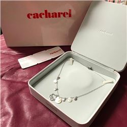 Vintage CACHAREL Sterling Silver Mother of Pearl Designer Charm Necklace