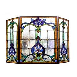 Tiffany-glass Victorian 3pcs Folding Fireplace Screen 44  Wide