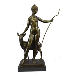 Nude Bronze Sculpture of Greek Goddess Diana the Huntress Artemis 19  x 14 