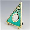 Image 1 : 5" Green Triangle Enameled Guilloche Russian Antique Style Faberge-Inspired Clock