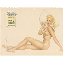 Original 1940's Vargas Girl Calendar Page Print, September Blonde
