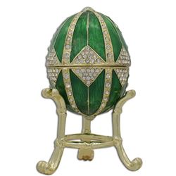 Crystal Rhombus on Green Enamel Royal Inspired Russian Egg 3.15 Inches