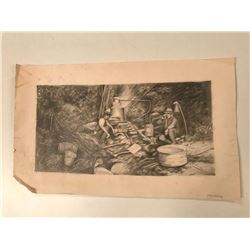 Early 20thc Graphite Sketch, Signed Drawing of Moonshiners & Still