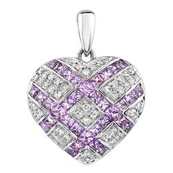 18k White Gold 2.93CTW Pink Sapphire and Diamond Pendant, (SI2-I1/H-I)