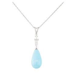 0.05 ctw Diamond and Turquoise Pendant with Chain - 14KT White Gold