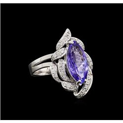 4.52 ctw Tanzanite and Diamond Ring - 14KT White Gold