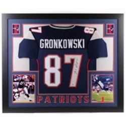 Rob Gronkowski Signed New England Patriots 35x43 Custom Framed Jersey (PSA COA)