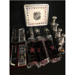 NHL COLLECTIBLES LOT (MINI STICKS/ MINI STANLEY CUPS...)