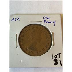 1964 Great Britain LARGE One Penny AU Grade