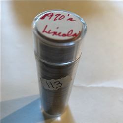 Roll of 52 Brilliant Uncirculated 1970s Lincoln Pennies