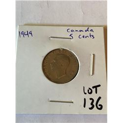 1949 Canada 5 Cents Nice Early Coin