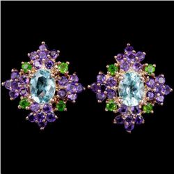 Natural  SKY BLUE TOPAZ, AMETHYST Earrings