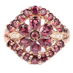 NATURAL PURPLISH PINK RHODOLITE Flower Ring
