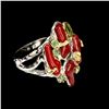 Image 2 : Natural Hand Made 12x5mm Red Coral Emerald Peridot Ring