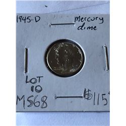 Rare 1945 D Mercury Silver Dime MS68 High Grade