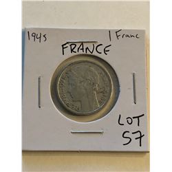 1945 French 1 Franc Nice Early Coin