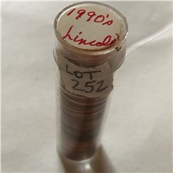 Roll of 50 Total Brilliant Uncirculated 1990s Lincoln Pennies