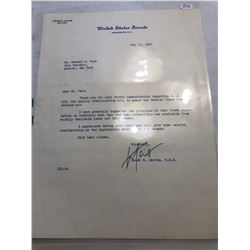 July 1962 US Senate Jacob Javits Signed Letter on US Senate Letterhead