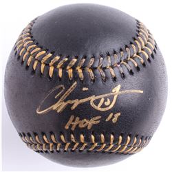 Chipper Jones Signed Black Leather OML Baseball Inscribed "HOF 18" (Beckett COA)