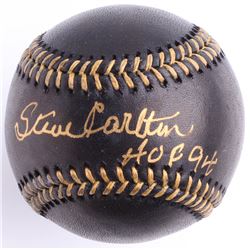 Steve Carlton Signed Black Leather OML Baseball Inscribed "HOF 94" (JSA COA)