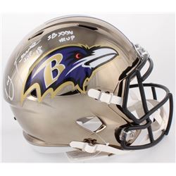 Ray Lewis Signed Ravens Full-Size Chrome Speed Helmet Inscribed "HOF '18"  "SBXXXV MVP" (Beckett COA