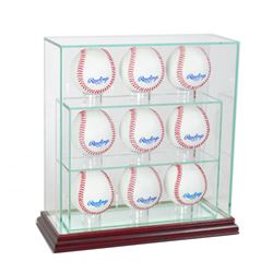 Premium 7-9 Baseball Upright Glass Display Case with Mirrored Cherry Wood Base (New)